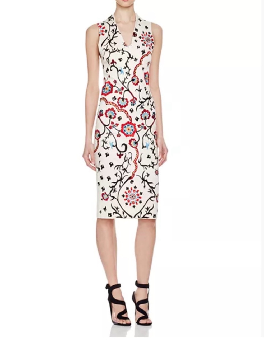 Alice + Olivia Embroidered Floral Midi Sheath Dress Ivory Size 0